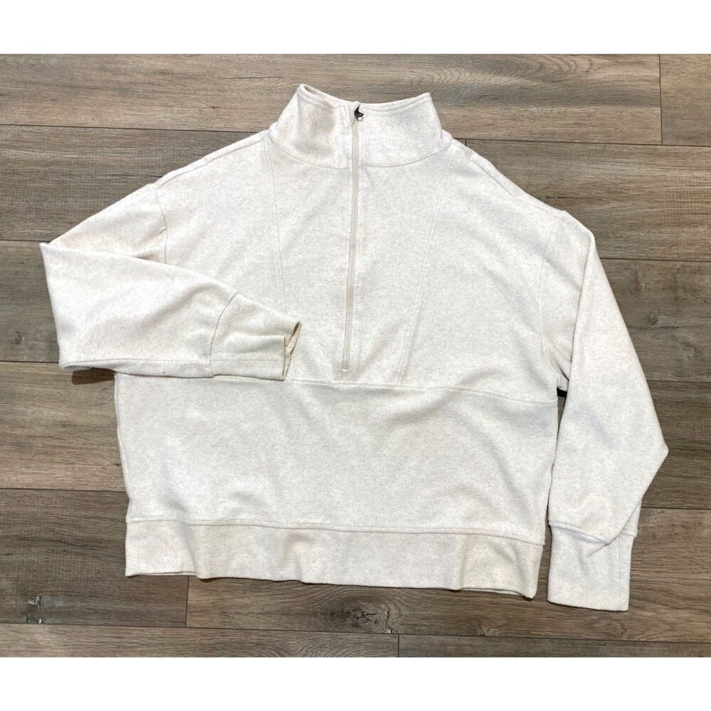 Faherty Sweater Womens M Beige Heather 1/2 Zip Mock Neck Organic Cotton Boxy